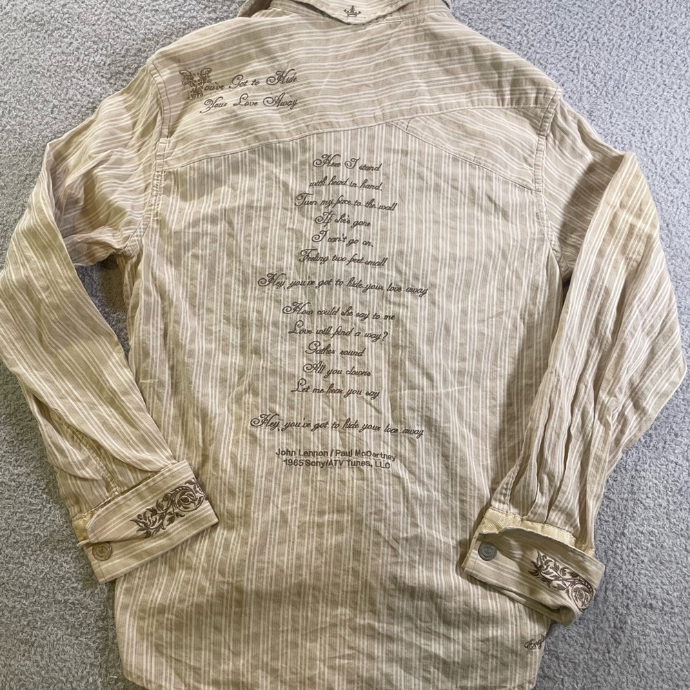 English Laundry The Beatles Hide Your Love Away Embroidered Lyrics Medium
